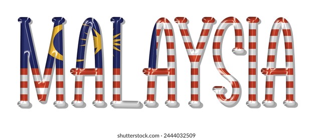 Malaysia flag text font, 3D Malaysia flag colorful background, Malaysia flag vector illustration