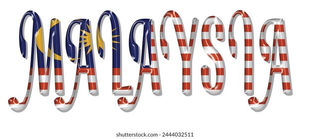 Malaysia flag text font, 3D Malaysia flag colorful background, Malaysia flag vector illustration