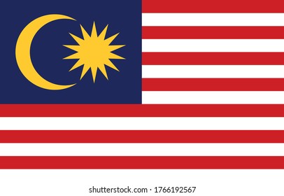 Ilustración vectorial de bandera de Malasia. Dimensiones precisas, proporciones de elementos y colores.