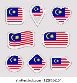 Malaysia flag vector set. Malaysian national flags stickers collection. Vector isolated geometric icons. Web, sports pages, travel, tourism, geographic design elements. Different patch shapes