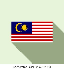Malaysia flag vector with shadow on light green background. National, country flag vector illustration.