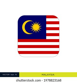 Malaysia Flag Vector Stock Illustration Design Template. Rounded Square Shape.