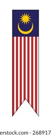 Diseño de bandera oficial en forma de cinta, lágrima o marcador. Ideal para el Día de la Independencia, eventos nacionales y orgullo malasio.