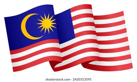 Malaysianische Flaggenwelle einzeln auf png oder transparentem Hintergrund. Vektorgrafik.