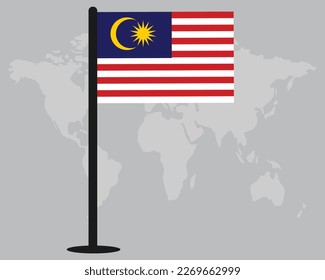 Malaysia flag with world map silhouette in background vector design.