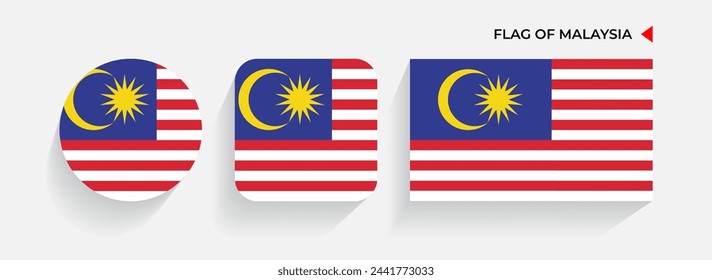 Malaysia Flags arranged in round, square and rectangular shapes