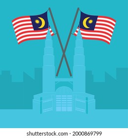 Malaysia flags over petronas tower