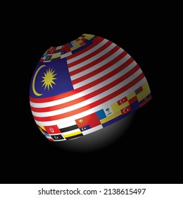 Malaysia flags and states flags in a sphere