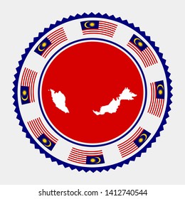 Malaysia flat stamp. Round logo with a map and the flag of Malaysia. Vector illustration.