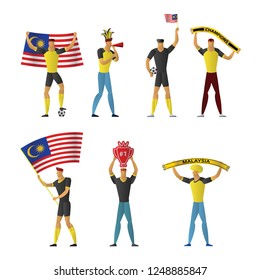 Malaysia football fans. Cheerful soccer supporters crowd. vector illustration.