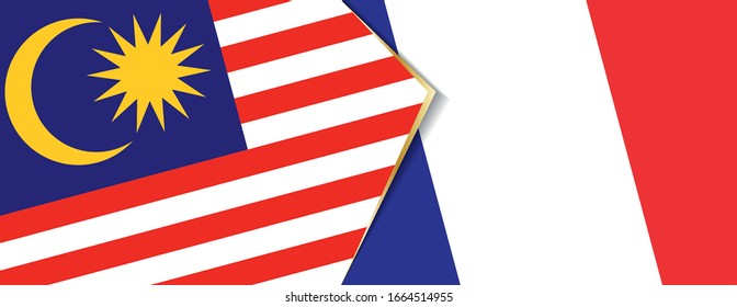 Malaysia und Frankreich Flaggen, zwei Vektorillustrationen Flaggen Symbol für Beziehung oder Konfrontation.