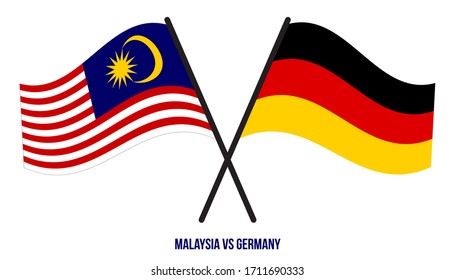 Malaysia and Germany Flags Crossed And Waving Flat Style. Official Proportion. Correct Colors.