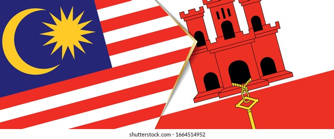 Die Flaggen von Malaysia und Gibraltar, zwei Vektorillustrationen Flaggen Symbol für Beziehung oder Konfrontation.