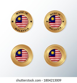 Malaysia golden badge icon with Malaysian country flag. Vector Illustration