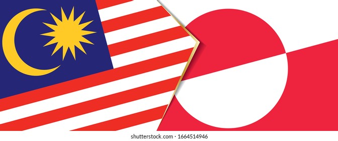 Malaysia and Greenland flags, two vector flags symbol of relationship or confrontation.