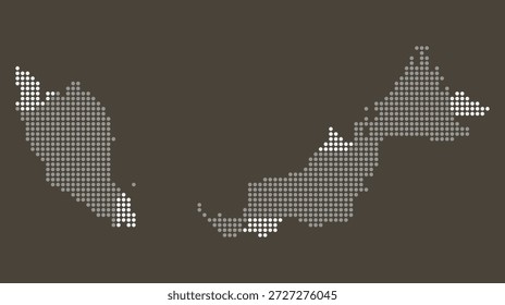 Malasia Mapa punteado gris y blanco en marrón para Agri Tech e informes de la industria tropical, Mapa de Malasia en estilo punteado.