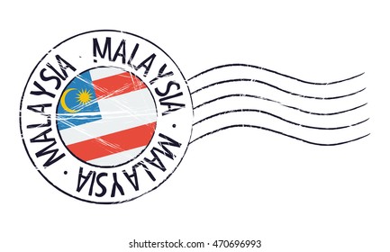 Malaysia grunge postal stamp and flag on white background