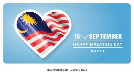 Malaysia happy day greeting card, banner vector illustration. Malaysian national holiday 16th of September design element with 3D flag