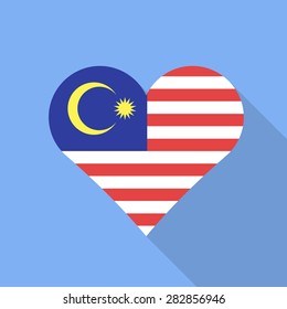 Malaysia heart flag flat style with long shadow. Patriotic design. Vector EPS10