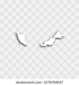 Malaysia high detailed vector representation of country silhouette. White color on transparent background with dropped shadow. For educational, decorative, or informational use.