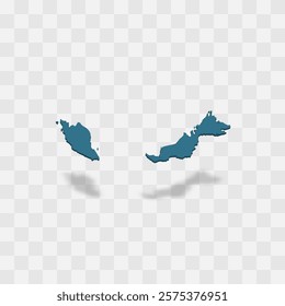 Malaysia high detailed vector representation of country silhouette. 3D map on transparent background with dropped shadow. For educational, decorative, or informational use.