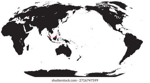 Malasia destacada en un mapa del mundo centrado en el Pacífico con Vector sólido editable