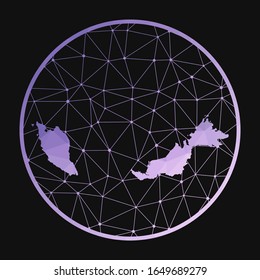 Malaysia icon. Vector polygonal map of the country. Malaysia icon in geometric style. The country map with purple low poly gradient on dark background.