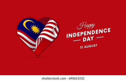 Malaysia Independence Day. 31 august. Waving flag in heart. Vector illustration.