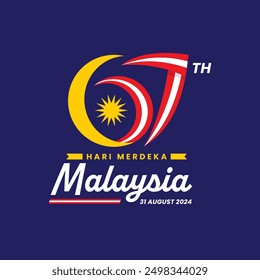 Malasia Día de la Independencia 67º Vector Logo Ilustración. Diseños de logotipos para el 67º Día Nacional. Logo hari kemerdekaan Malasia 67 tahun. Hari Merdeka Malasia. Feliz 31 de agosto Malasia