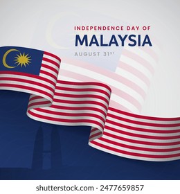 Malaysia Independence Day August 31st with 3d flag ribbon illustration