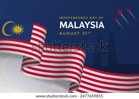 Malaysia Independence Day August 31st banner with 3d flag ribbon illustration