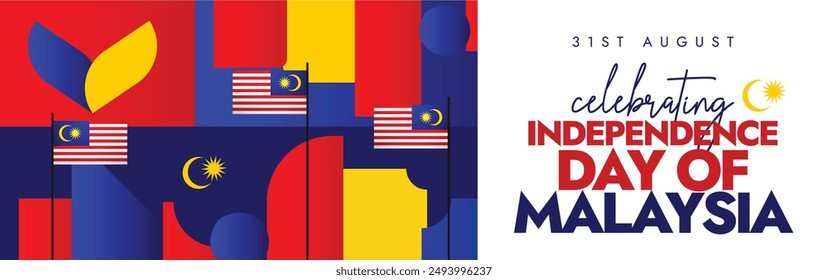 Malaysia Independence Day background, banner, post. 31st August Independence day of Malaysia celebration banner with its flags, abstract art elements, shapes in its flag colours. National day concept.