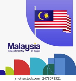 Malaysia Independence Day banner in modern geometric style. Square banner for website and poster with typography. Background for National holiday celebration. Happy Independence Day of Malaysia