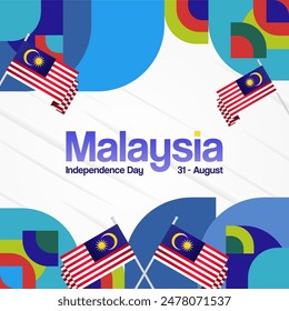Malaysia Independence Day banner in modern geometric style. Square banner for website and poster with typography. Background for National holiday celebration. Happy Independence Day of Malaysia
