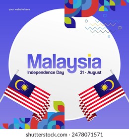 Malaysia Independence Day banner in modern geometric style. Square banner for website and poster with typography. Background for National holiday celebration. Happy Independence Day of Malaysia