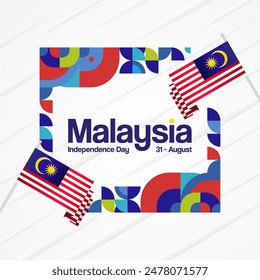 Malaysia Independence Day banner in modern geometric style. Square banner for website and poster with typography. Background for National holiday celebration. Happy Independence Day of Malaysia