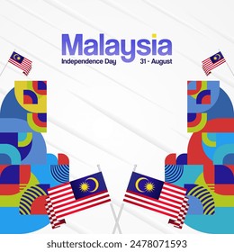 Malaysia Independence Day banner in modern geometric style. Square banner for website and poster with typography. Background for National holiday celebration. Happy Independence Day of Malaysia