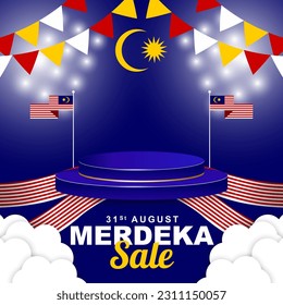 Malaysia independence day celebration discount on august 31st with 3d podium promotion design
