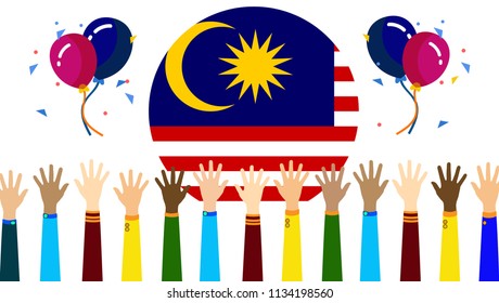 Malaysia Independence Day celebration ( MERDEKA ), illustration of citizen with Malaysia flags. Vector EPS 10