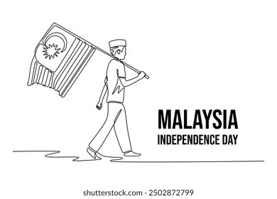 Malaysia Independence Day concept. Single line draw design vector graphic illustration.