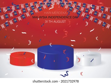 malaysia independence day empty podium display or pedestal display decoration concept for product and promo.