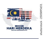 Malaysia independence Day, Malaysia National Day, Hari Merdeka, 31 August Malaysia day, stock illustration, greeting card, background concept about Hari Merdeka, Malaysia independence Day.