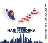 Malaysia independence Day, Malaysia National Day, Hari Merdeka, 31 August Malaysia day, stock illustration, greeting card, background concept about Hari Merdeka, Malaysia independence Day.