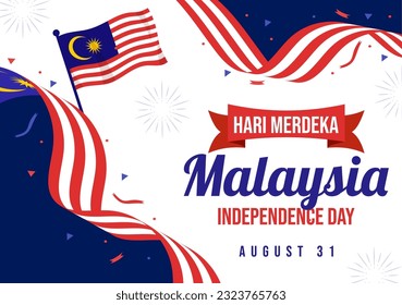 Malaysia Independence Day Vector Illustration on 31 August with Waving Flag in National Holiday Flat Cartoon Hand Drawn Background Templates