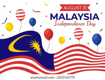 Malaysia Independence Day Vector Illustration on 31 August with Waving Flag in National Holiday Flat Cartoon Hand Drawn Background Templates