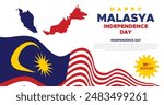 Malaysia Independence Day Web Banner and Background. Happy 31st August Malaysia National Day Celebration Banner With Malaysian Flag Template for Poster, Advertising Post, cover, Card, flyer, header