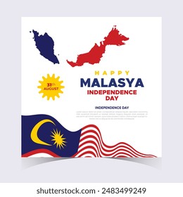 Malaysia Independence Day Web Banner and Background. Happy 31st August Malaysia National Day Celebration Banner With Malaysian Flag Template for Poster, Advertising Post, cover, Card, flyer, header