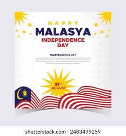 Malaysia Independence Day Web Banner and Background. Happy 31st August Malaysia National Day Celebration Banner With Malaysian Flag Template for Poster, Advertising Post, cover, Card, flyer, header