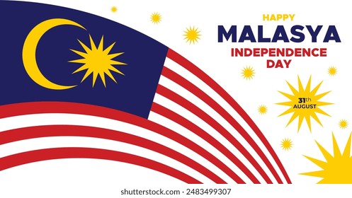 Malaysia Independence Day Web Banner and Background. Happy 31st August Malaysia National Day Celebration Banner With Malaysian Flag Template for Poster, Advertising Post, cover, Card, flyer, header