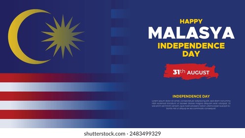 Malaysia Independence Day Web Banner and Background. Happy 31st August Malaysia National Day Celebration Banner With Malaysian Flag Template for Poster, Advertising Post, cover, Card, flyer, header